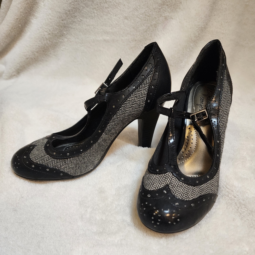 Source Unknown Black Herringbone Mary Jane Heels